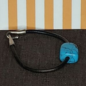 Turquoise Stone Black Leather Bracelet